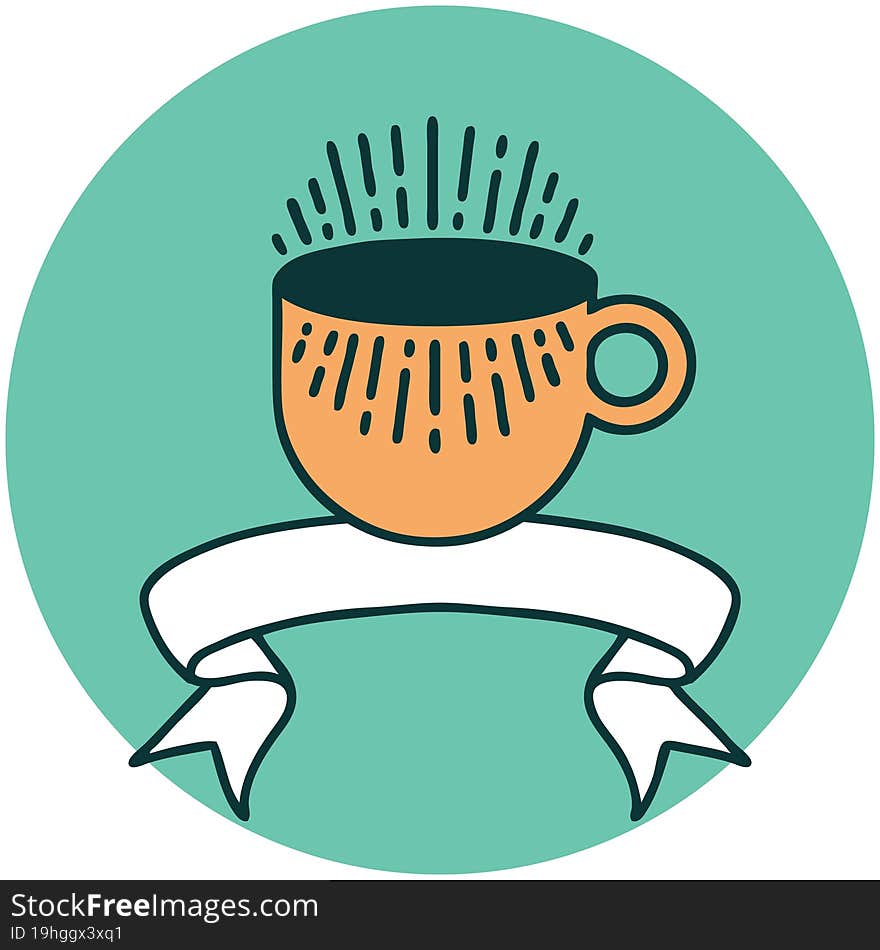 icon with banner of cup of coffee