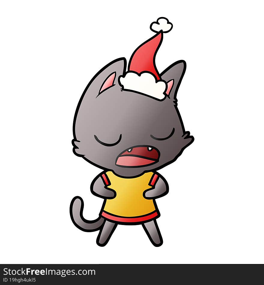 talking cat gradient cartoon of a wearing santa hat