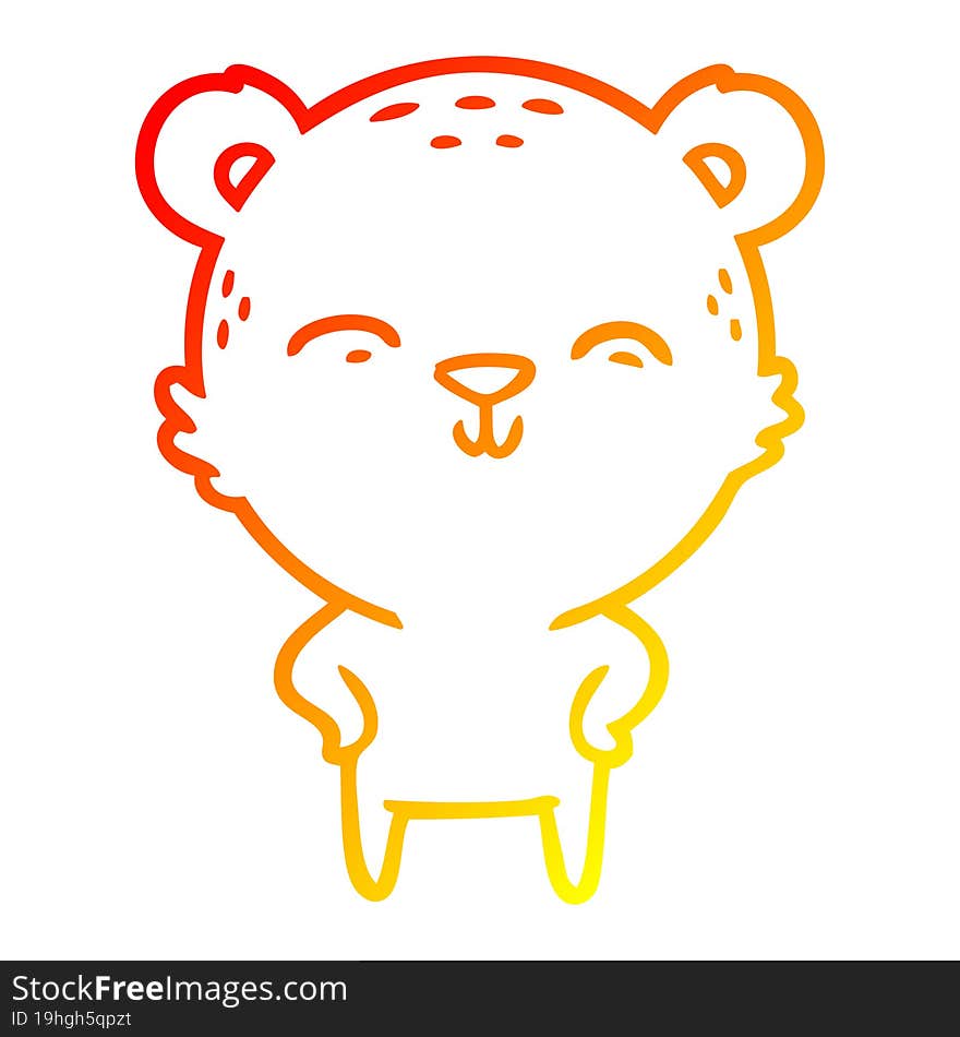 warm gradient line drawing happy cartoon bear with hands on hips