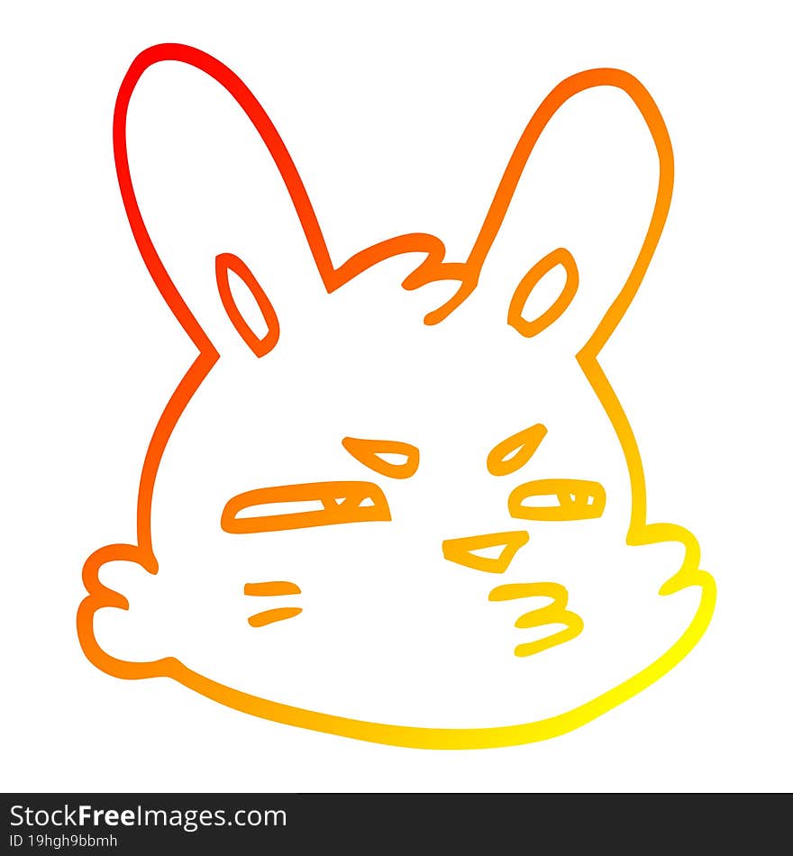 warm gradient line drawing of a cartoon moody rabbit