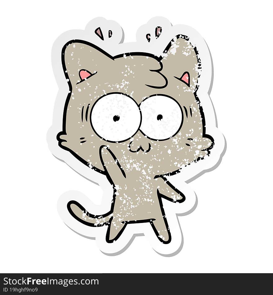 Distressed Sticker Of A Cartoon Surprised Cat