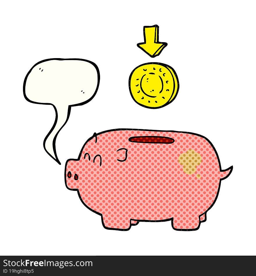 freehand drawn comic book speech bubble cartoon piggy bank