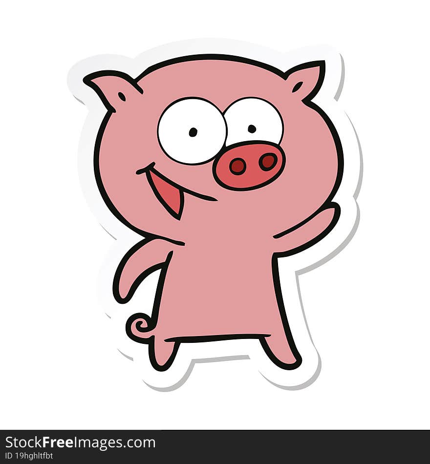 sticker of a cheerful pig cartoon