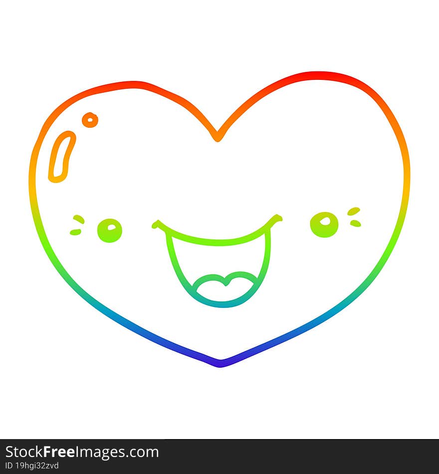 rainbow gradient line drawing of a cartoon love heart character