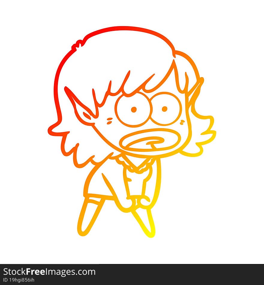 Warm Gradient Line Drawing Cartoon Shocked Elf Girl