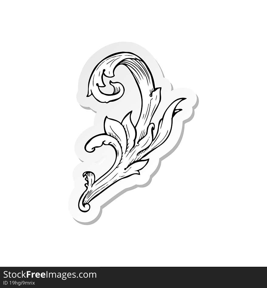 sticker of a traditional hand drawn floral swirl