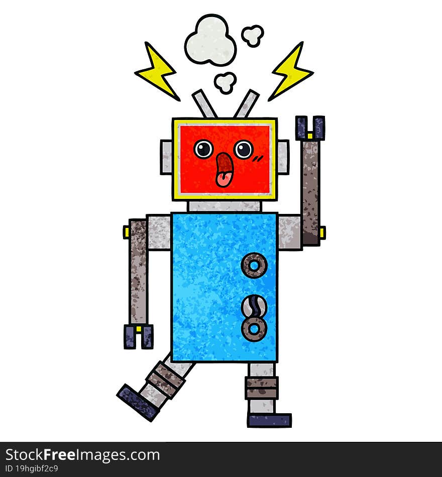 retro grunge texture cartoon robot malfunction