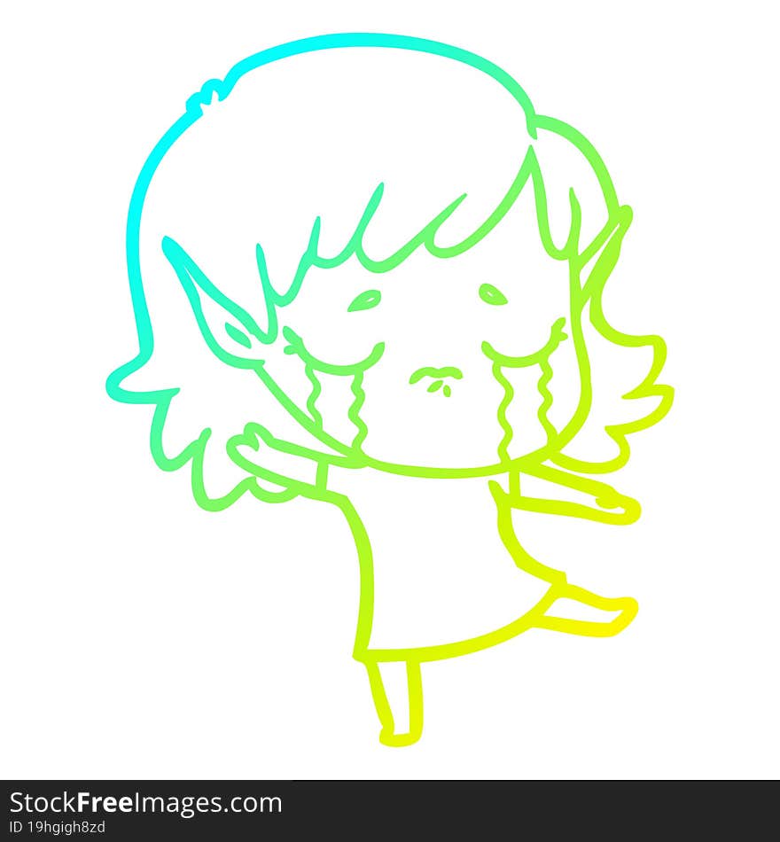 cold gradient line drawing cartoon crying elf girl