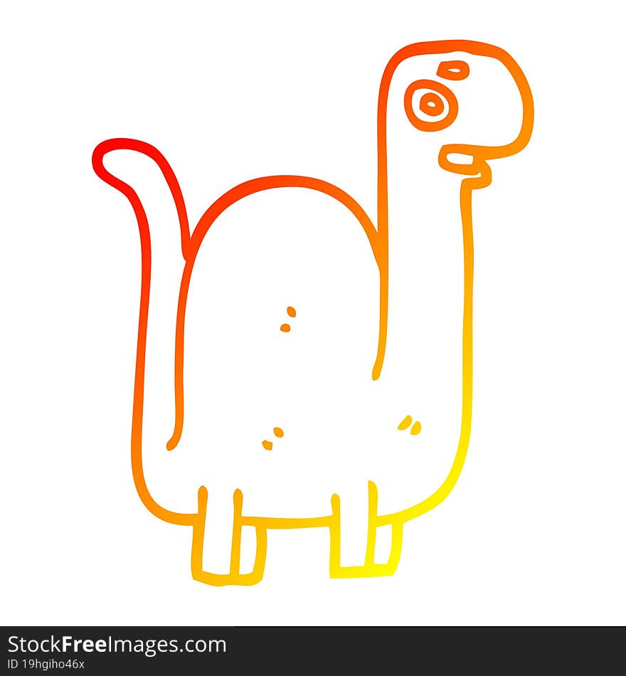 warm gradient line drawing of a cartoon prehistoric dinosaur