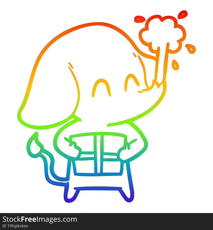 Rainbow Gradient Line Drawing Cute Cartoon Elephant Spouting Water