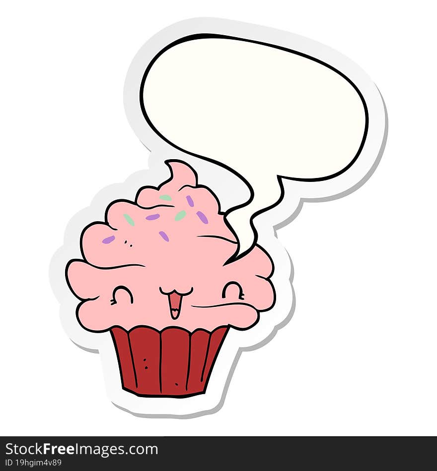 cute cartoon frosted cupcake with speech bubble sticker