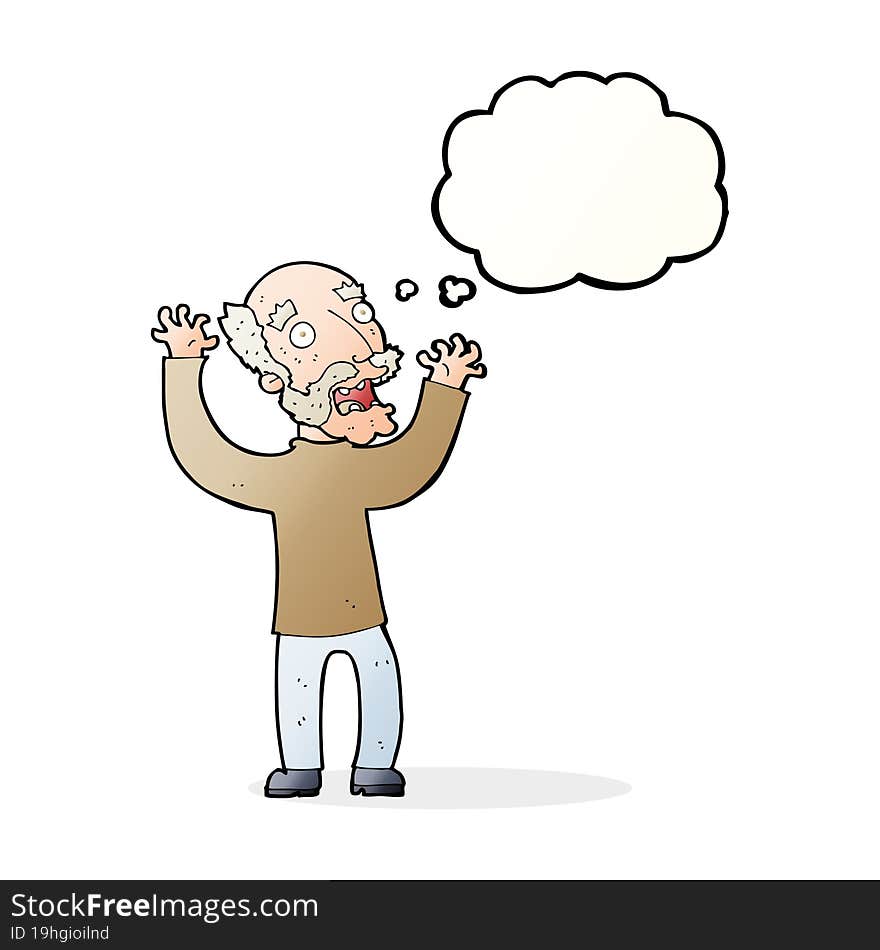 Cartoon Terrified Old Man With Thought Bubble