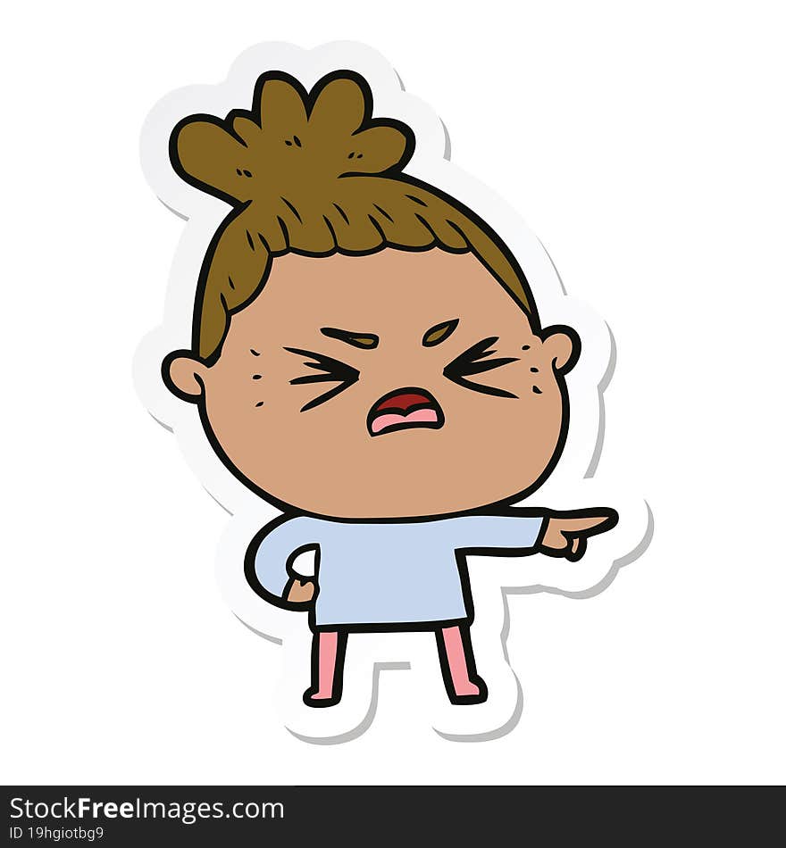 sticker of a cartoon angry woman