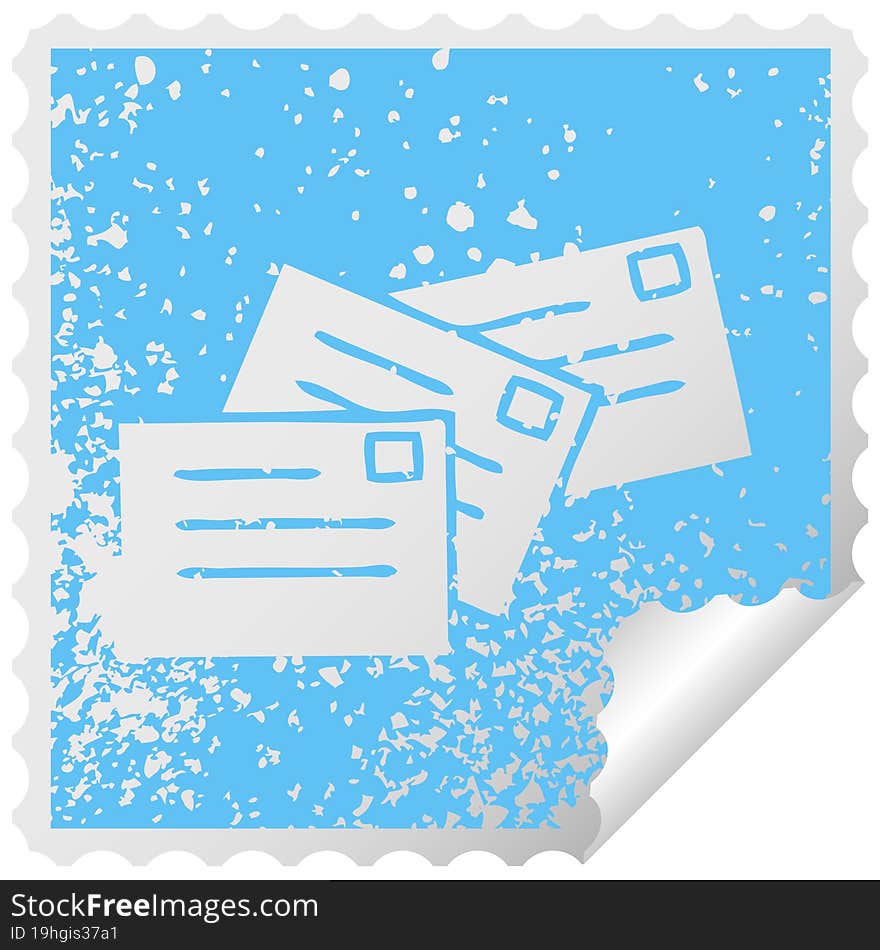 distressed square peeling sticker symbol of a letters