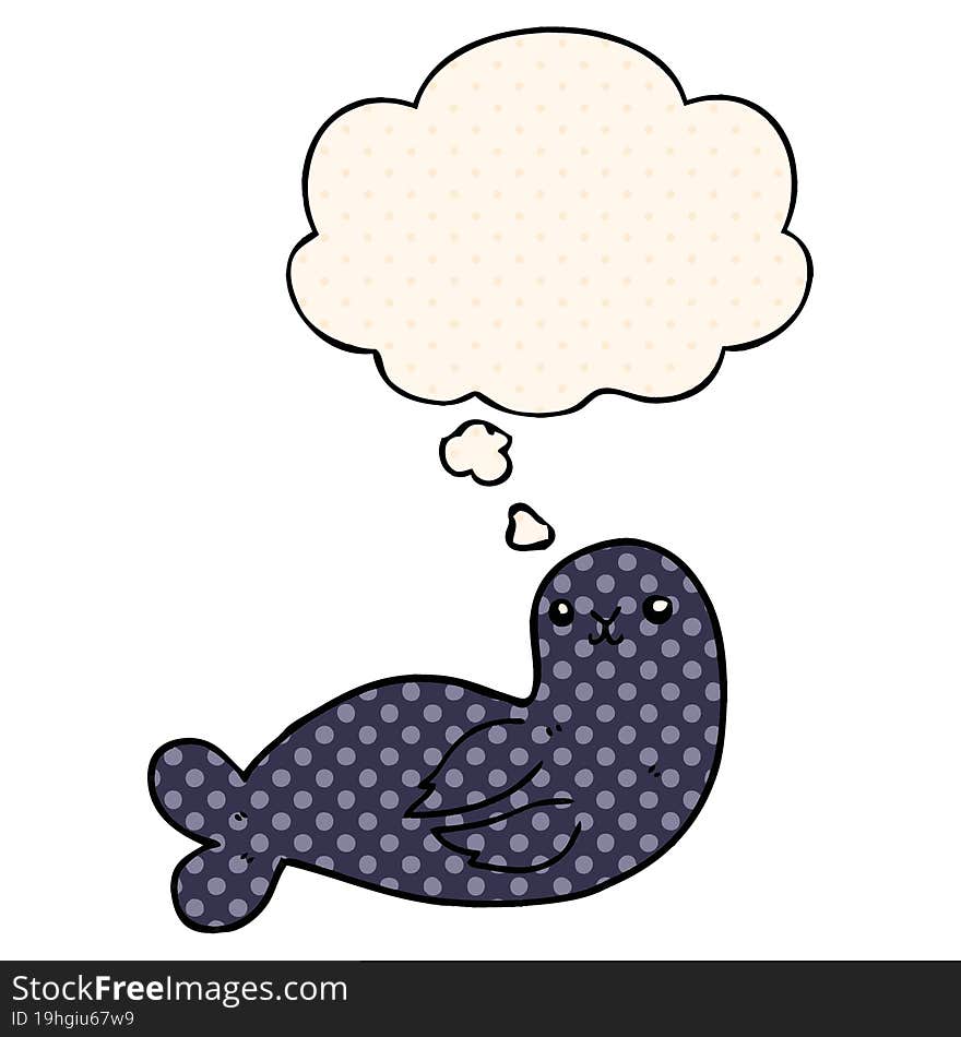 Cartoon Seal And Thought Bubble In Comic Book Style