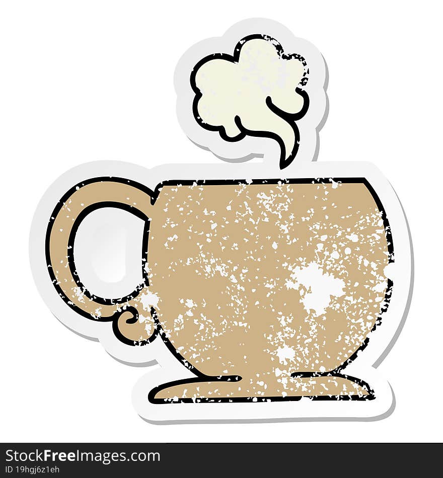 distressed sticker of a quirky hand drawn cartoon hot drink