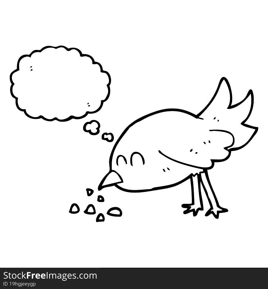 thought bubble cartoon bird pecking seeds