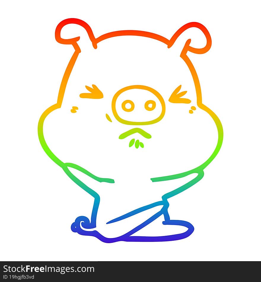 rainbow gradient line drawing cartoon angry pig