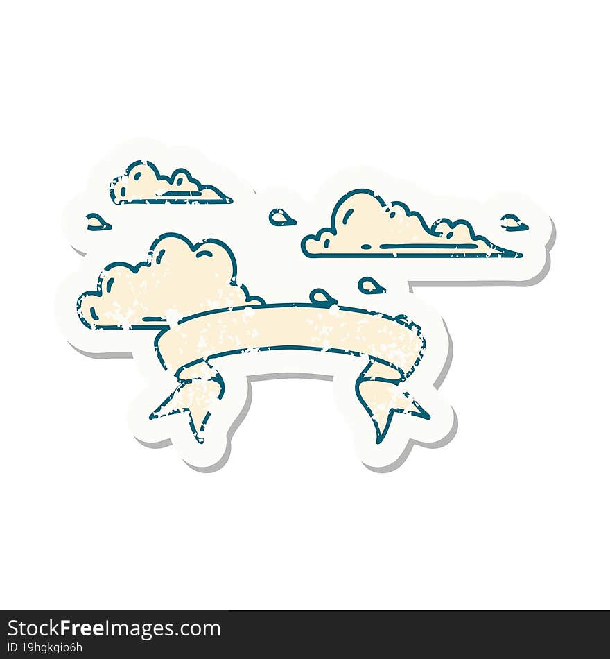 grunge sticker of tattoo style floating clouds