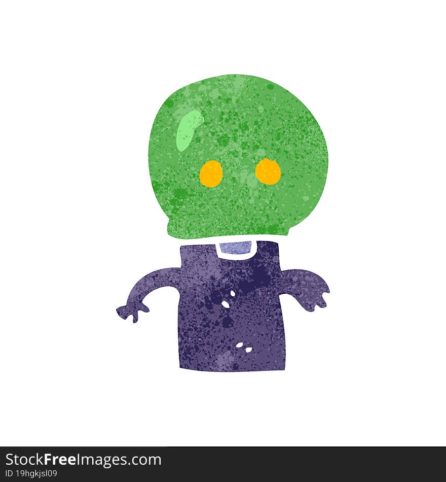 freehand retro cartoon little alien