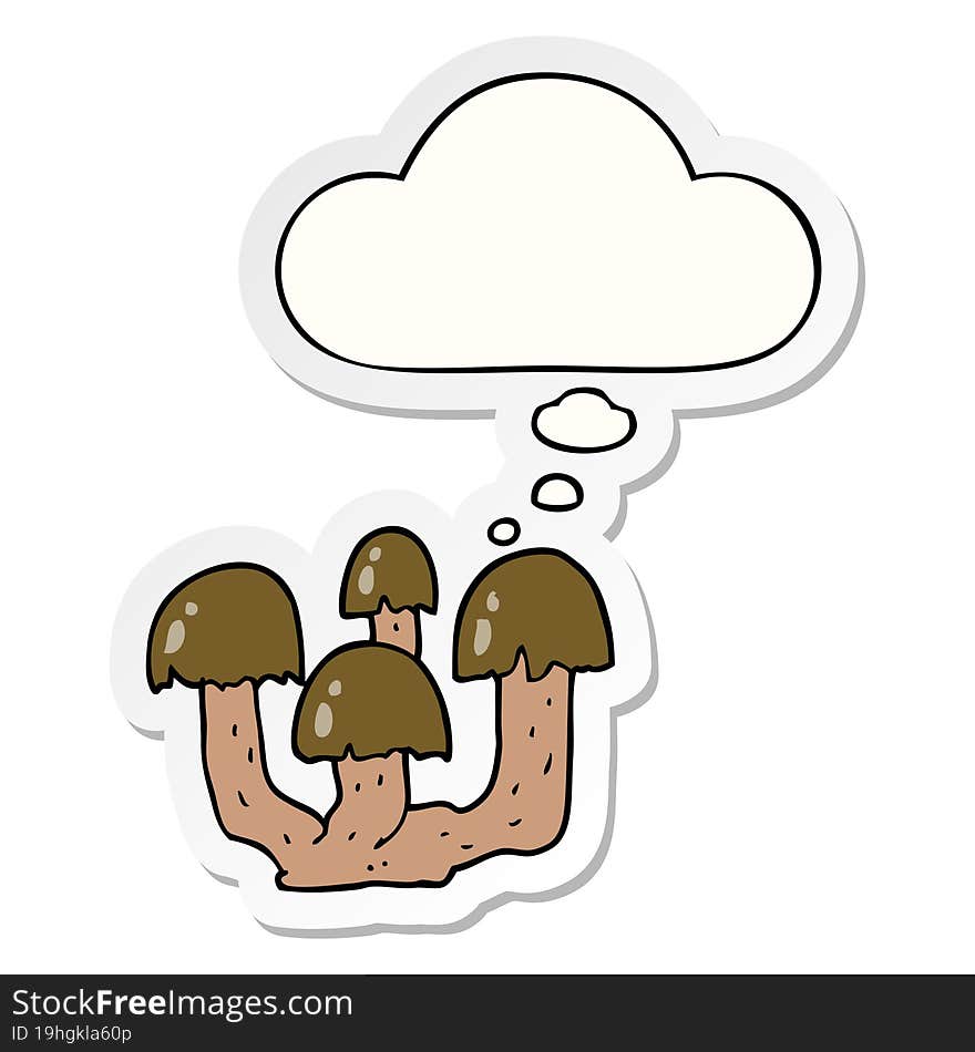 cartoon mushrooms with thought bubble as a printed sticker