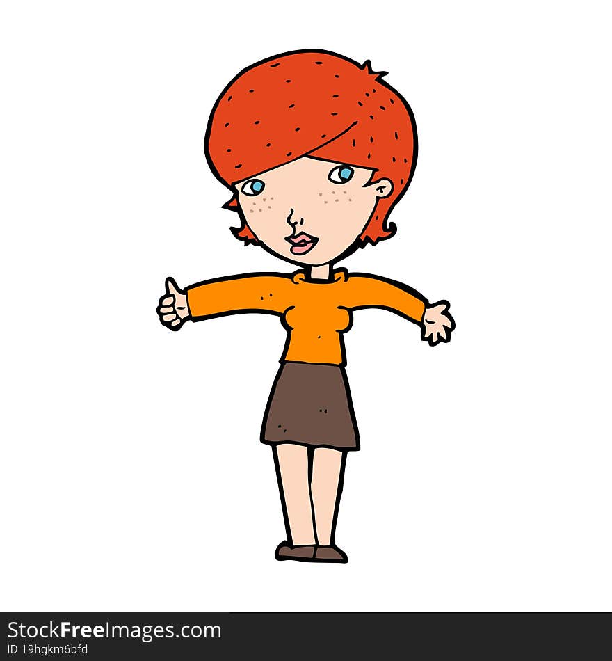 Cartoon Woman Giving Thumbs Up Symbol