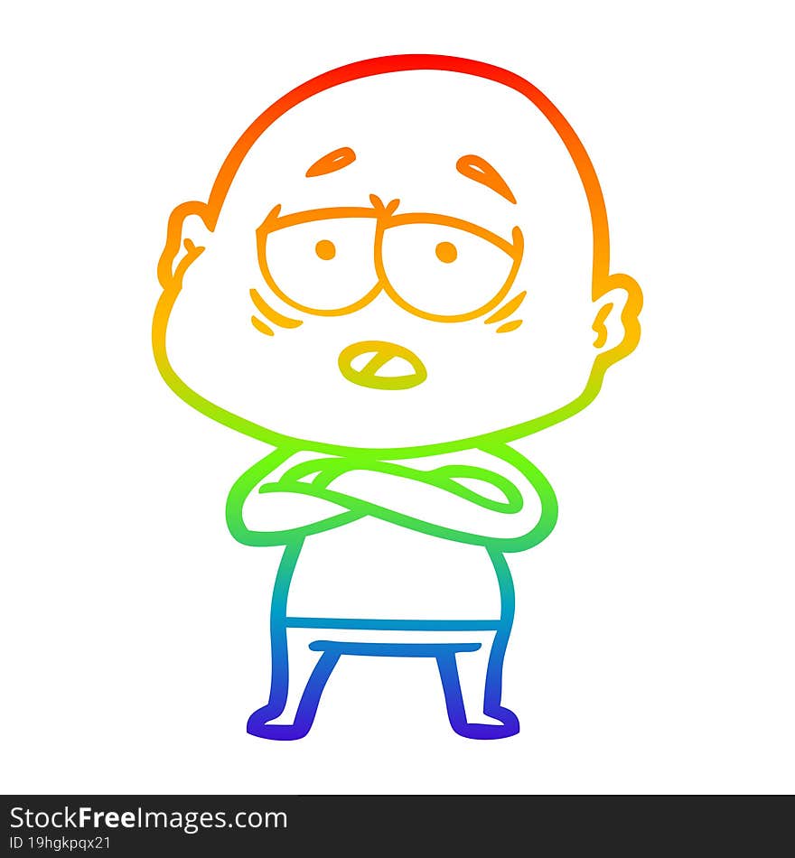 rainbow gradient line drawing cartoon tired bald man