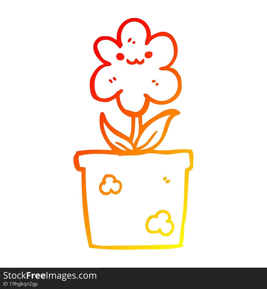 Warm Gradient Line Drawing Cartoon House Plant