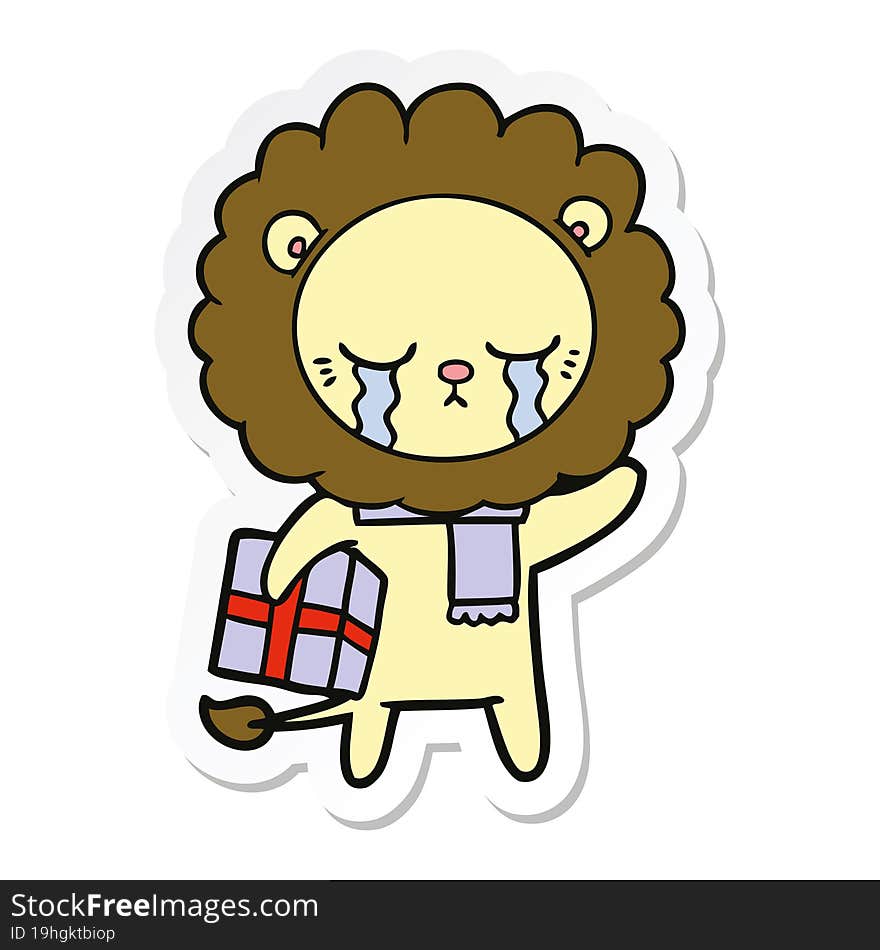 Sticker Of A Crying Cartoon Lion