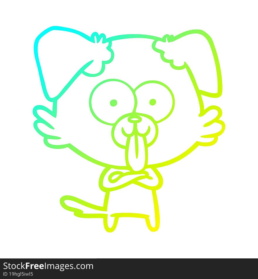 cold gradient line drawing of a cartoon dog with tongue sticking out