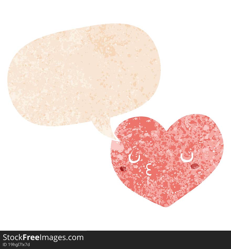 cartoon love heart and speech bubble in retro textured style