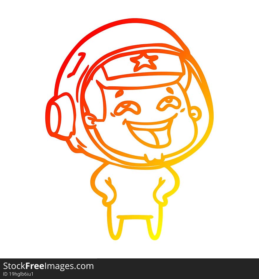 warm gradient line drawing of a cartoon laughing astronaut