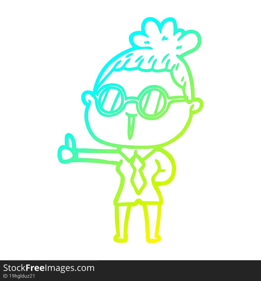 cold gradient line drawing of a cartoon woman wearing spectacles