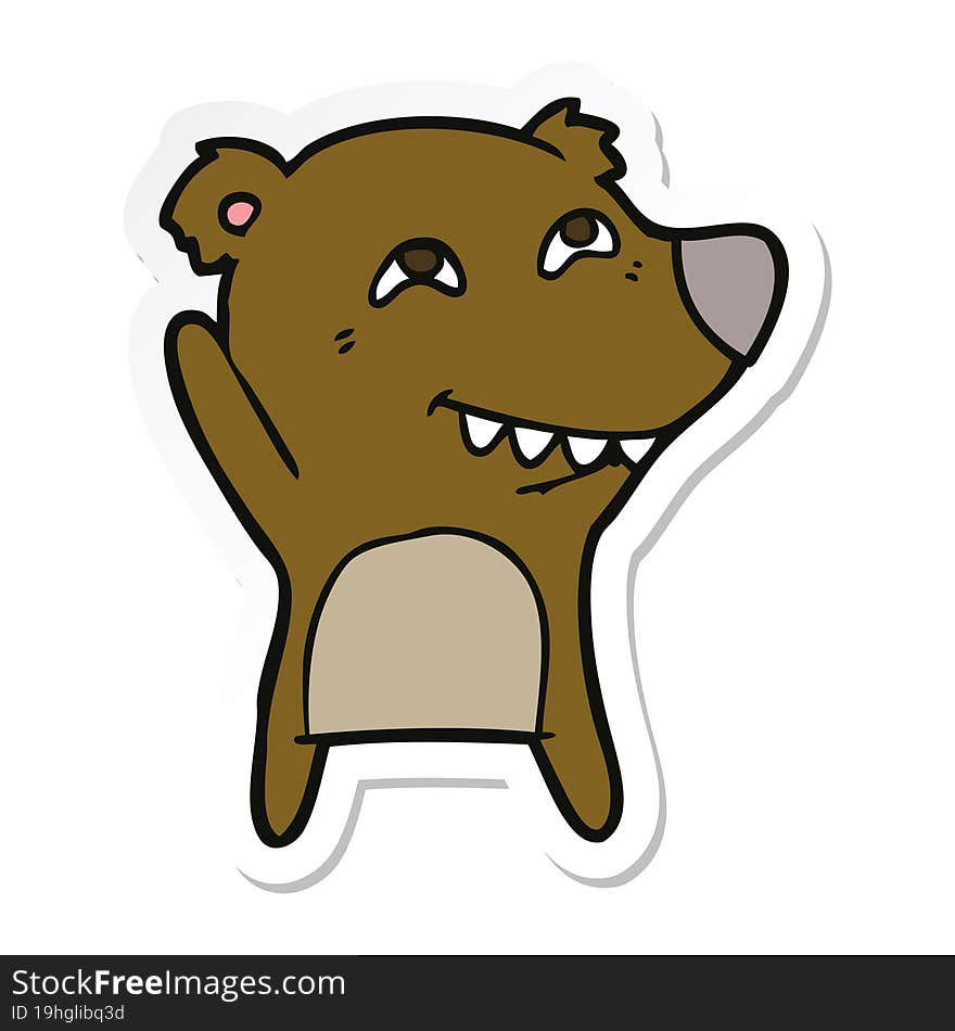 Sticker Of A Cartoon Bear Showing Teeth