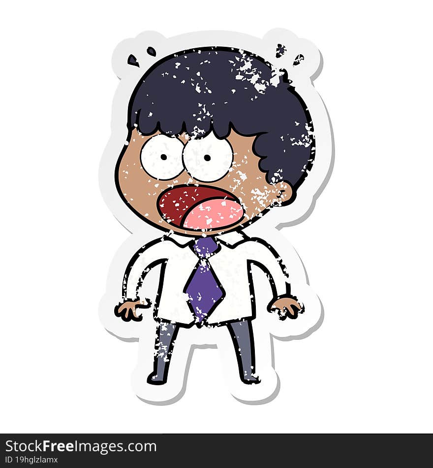 distressed sticker of a cartoon shocked man in shirt and tie