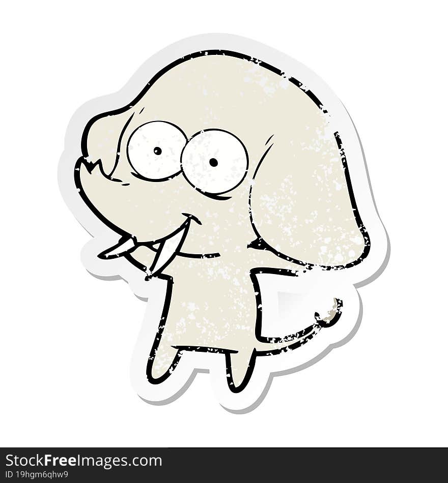 Distressed Sticker Of A Happy Cartoon Elephant