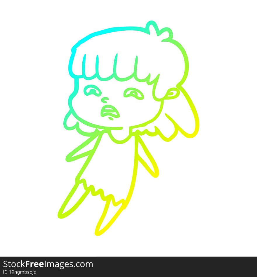 Cold Gradient Line Drawing Cartoon Worried Woman