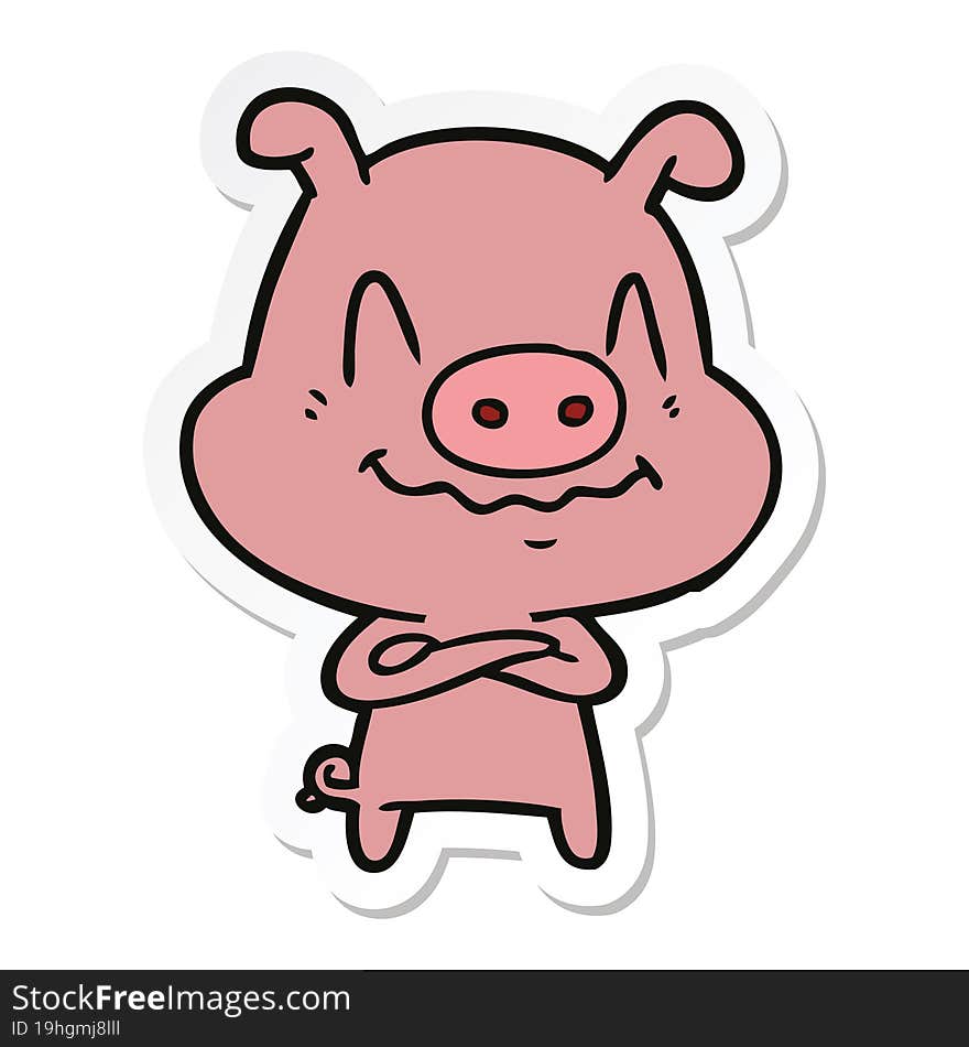 sticker of a nervous cartoon pig