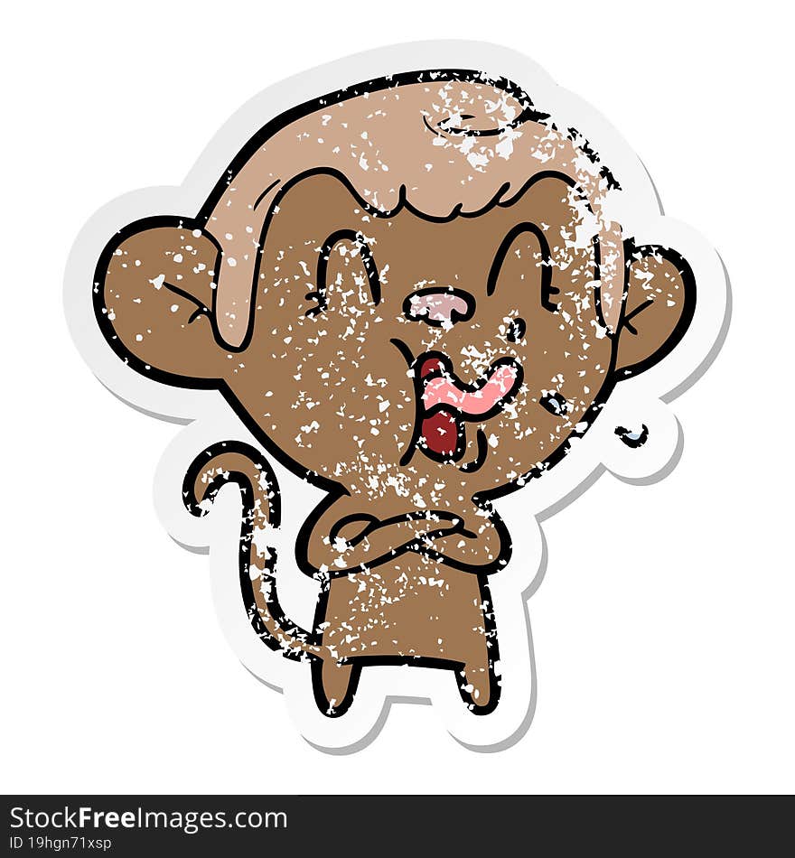 distressed sticker of a crazy cartoon monkey