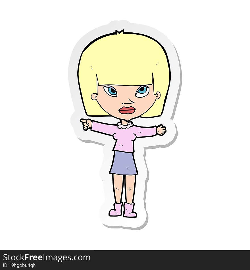 sticker of a cartoon woman pointing