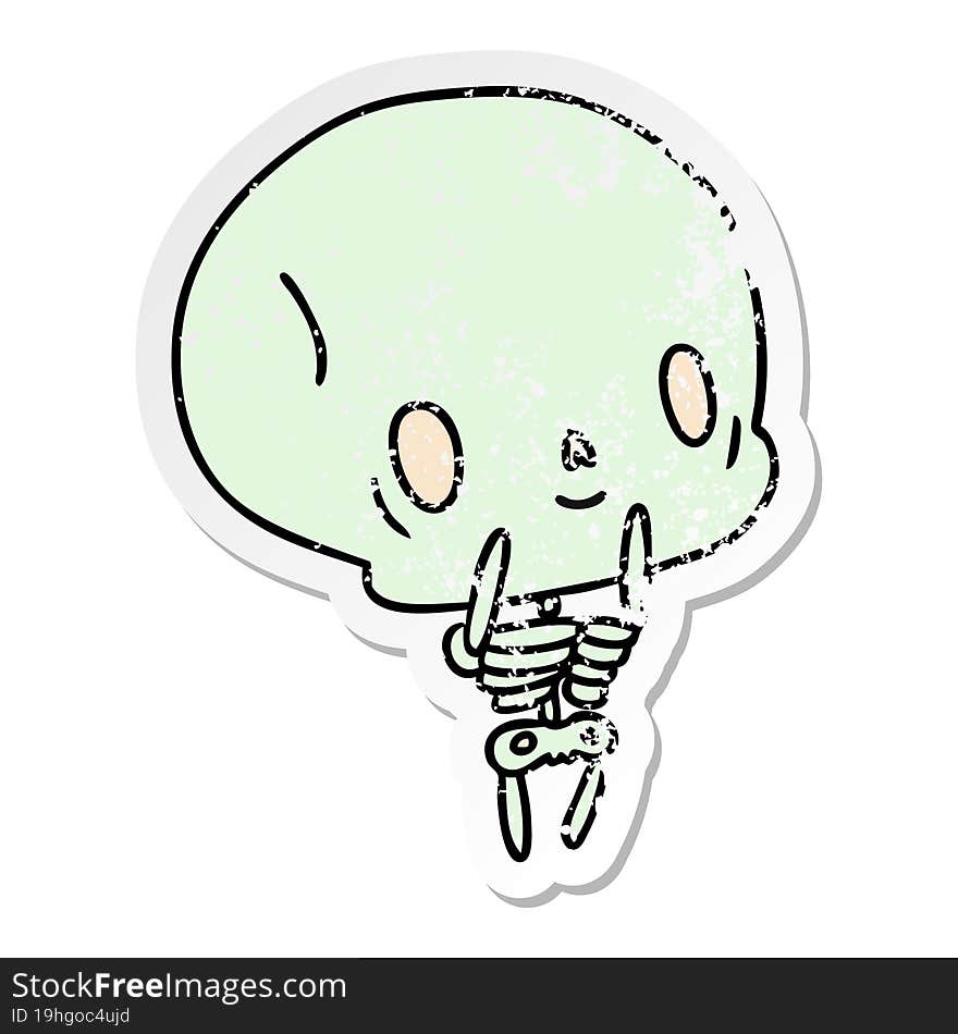 Distressed Sticker Cartoon Kawaii Cute Dead Skeleton