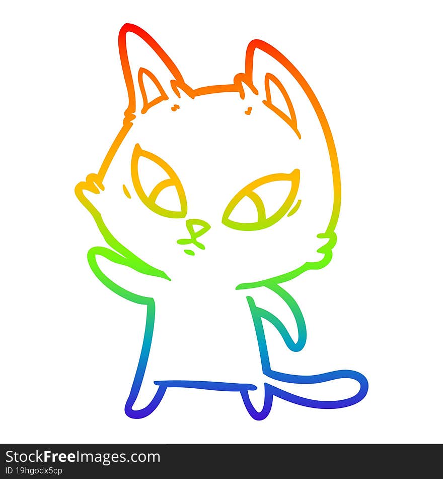 rainbow gradient line drawing confused cartoon cat