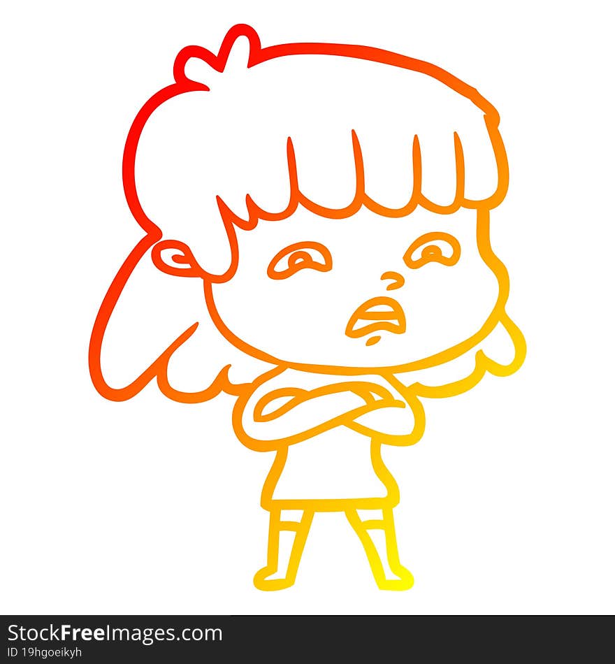 warm gradient line drawing cartoon worried woman