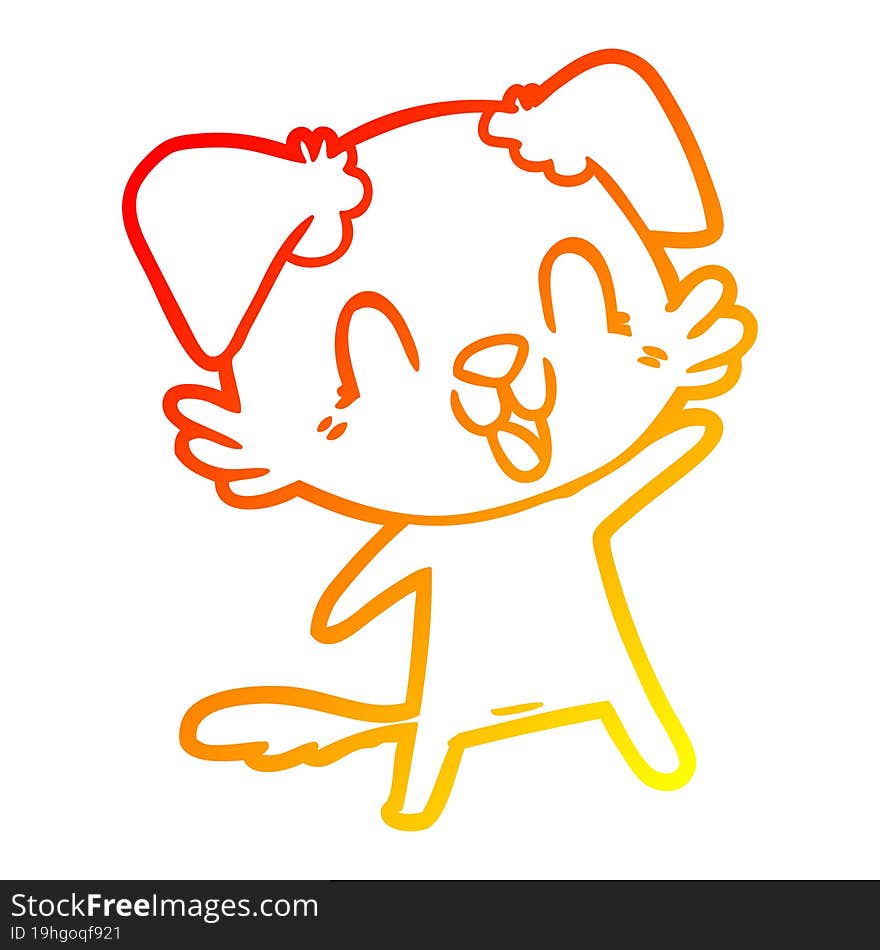 warm gradient line drawing of a laughing cartoon dog