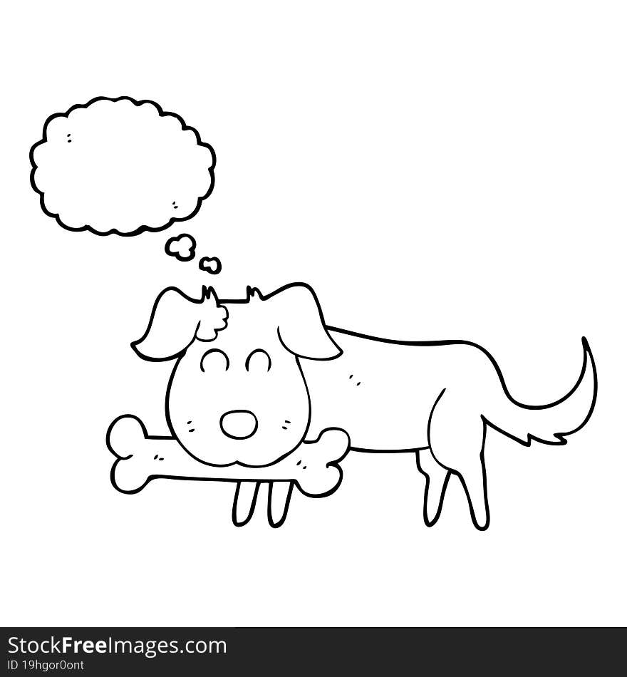 freehand drawn thought bubble cartoon dog with bone