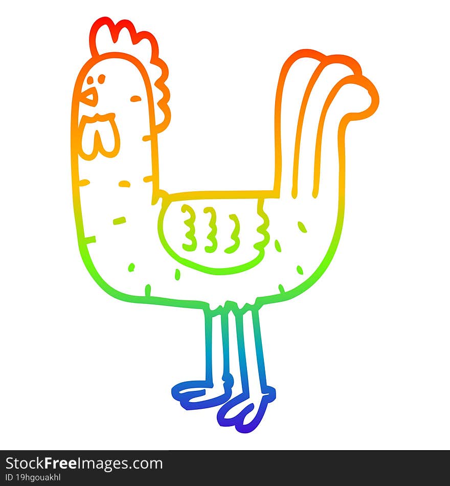 rainbow gradient line drawing of a cartoon cockerel