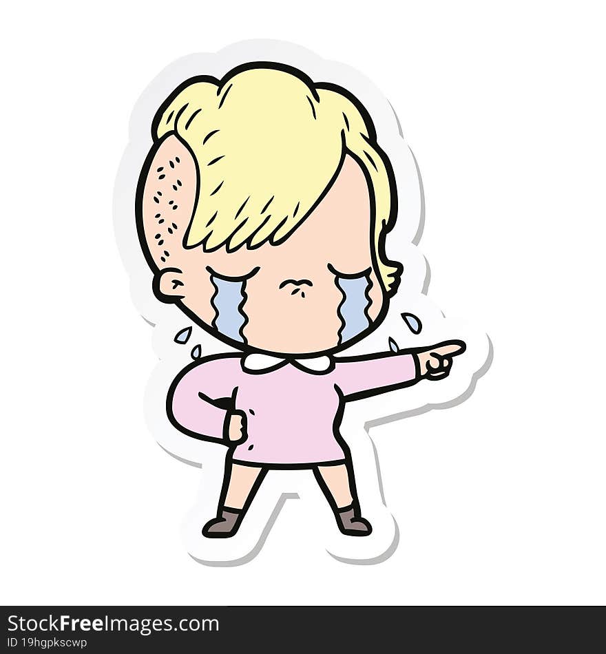 sticker of a cartoon crying girl