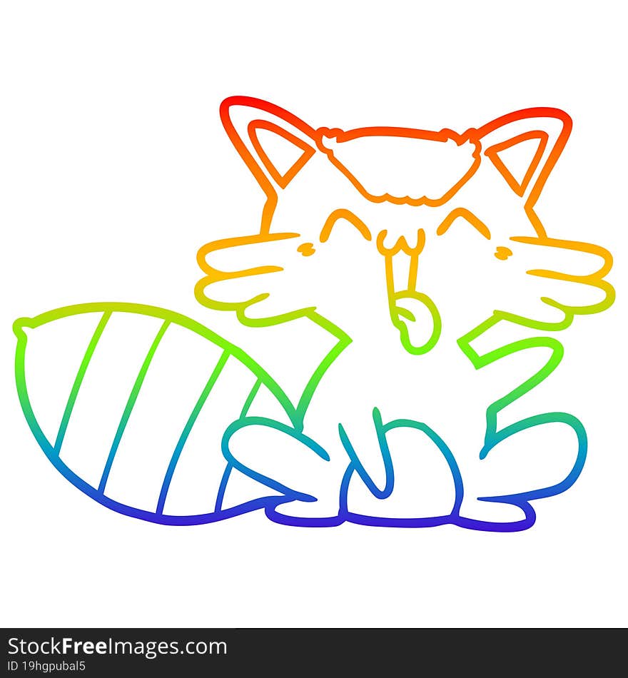 Rainbow Gradient Line Drawing Cute Cartoon Raccoon