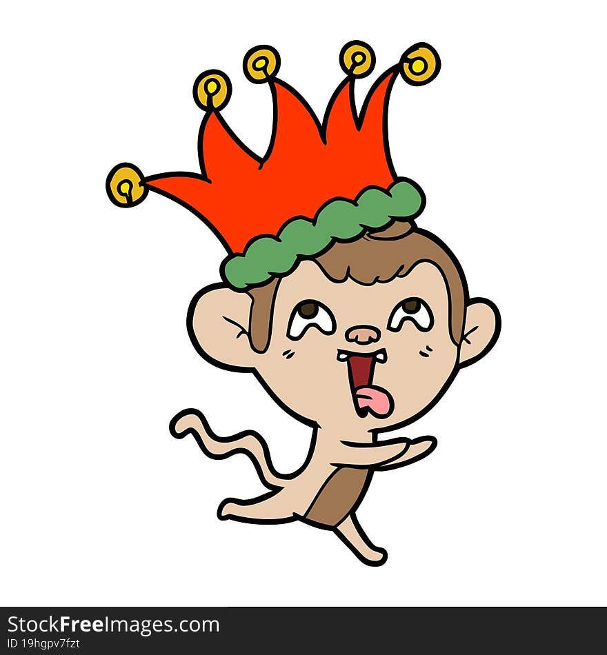 crazy cartoon monkey wearing jester hat. crazy cartoon monkey wearing jester hat