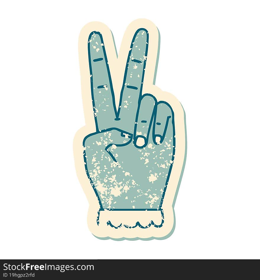 Peace Symbol Two Finger Hand Gesture Grunge Sticker